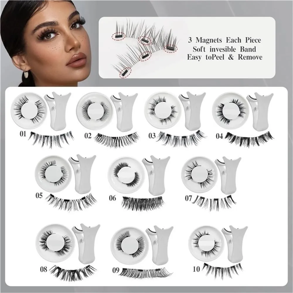Magnetic eyelashes Soft Natural Look Reusable No Glue Needed Magnetic Eyelashes Kit Easy to Wear and Remove reusable short magnetic eyelashes lashes natural eyelash magnetic lashes with Clamp(Applicat