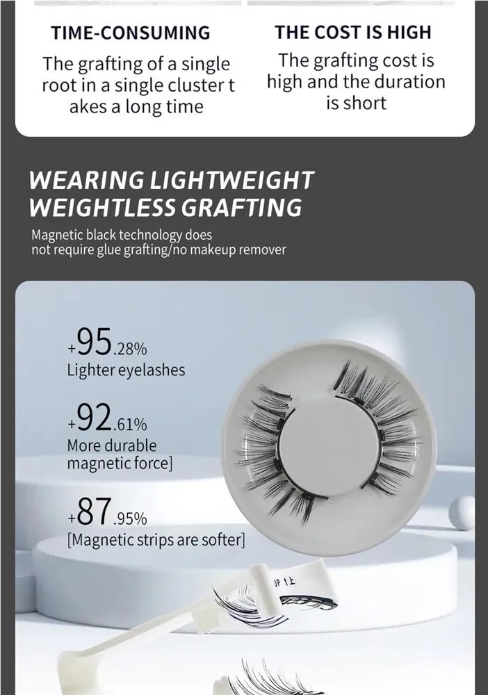 Magnetic eyelashes Soft Natural Look Reusable No Glue Needed Magnetic Eyelashes Kit Easy to Wear and Remove reusable short magnetic eyelashes lashes natural eyelash magnetic lashes with Clamp(Applicat