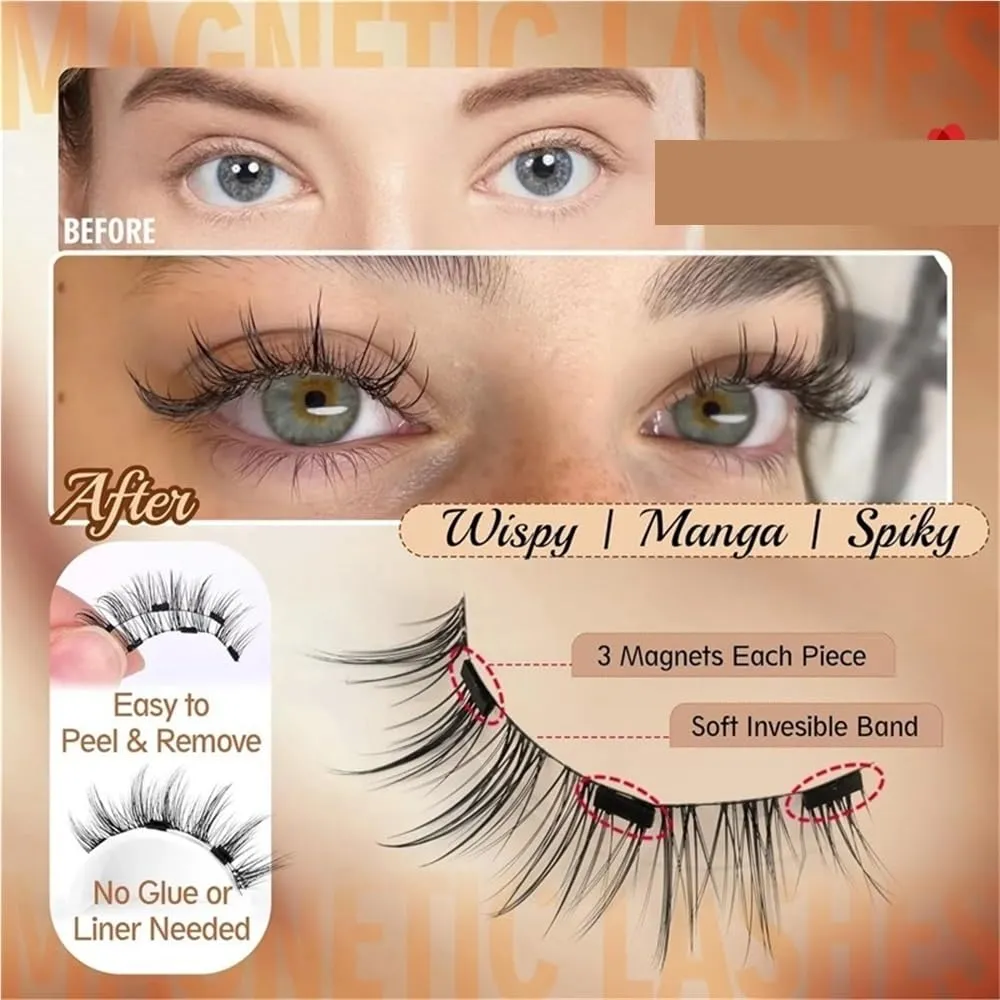 Magnetic eyelashes Soft Natural Look Reusable No Glue Needed Magnetic Eyelashes Kit Easy to Wear and Remove reusable short magnetic eyelashes lashes natural eyelash magnetic lashes with Clamp(Applicat