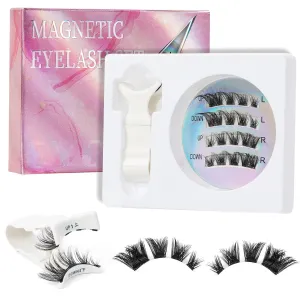 Magnetic Eyelashes With Applicator No Glue or Eyeliner Needed Pregnancy Safe Unidollss Magnet Eyelashes Natural Look Reusable Magnetic Lashes Clusters Kit Cat Eye Windproof & Waterproof 1 Pair (01)