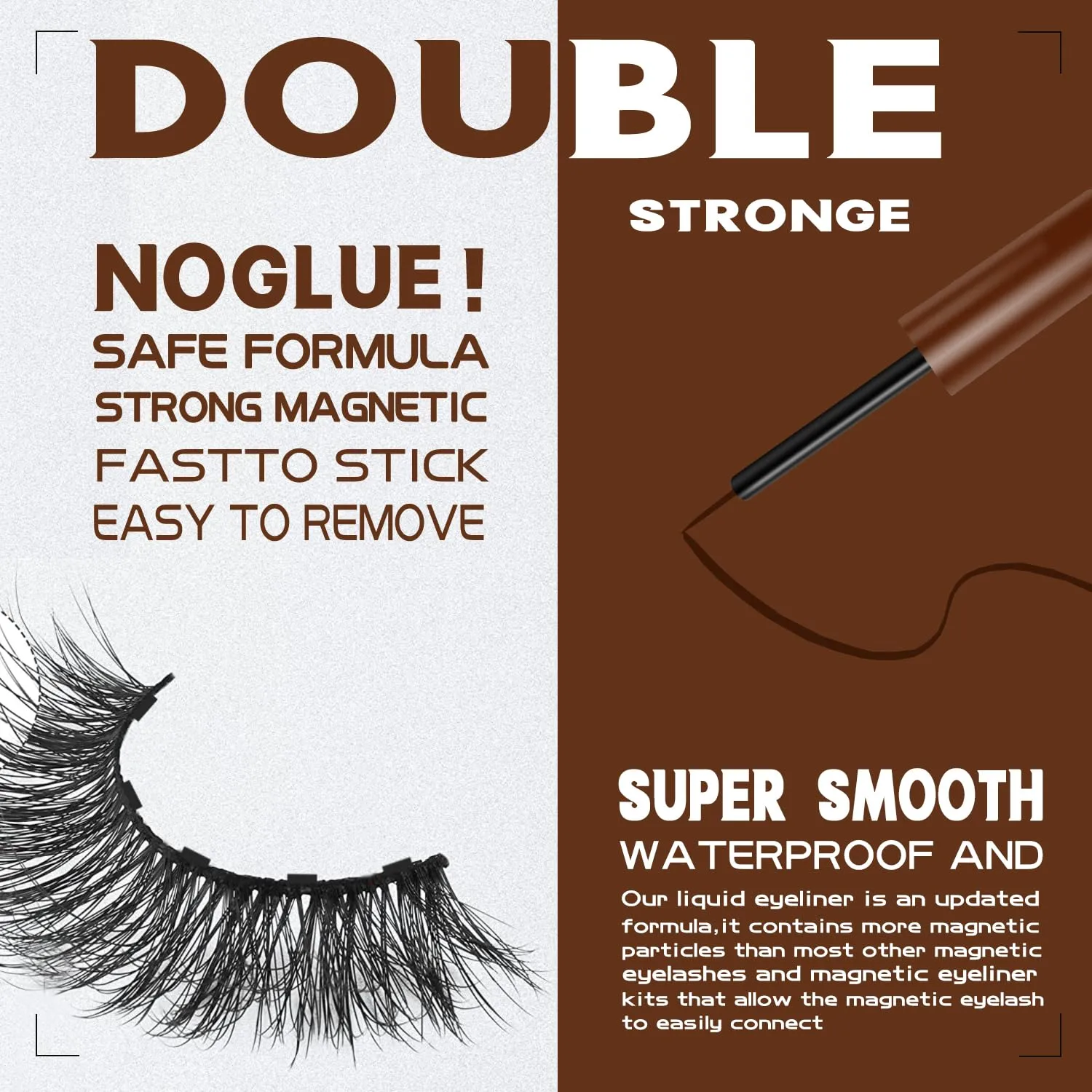 Magnetic Eyelashes with Eyeliner Kit 18-21MM Fluffy Dramatic Faux Mink Lashes 10 Pairs Long Luxury Volume Fake Eye Lashes Easy to Apply Cruelty-Free&Vegan （2 black 2brown)