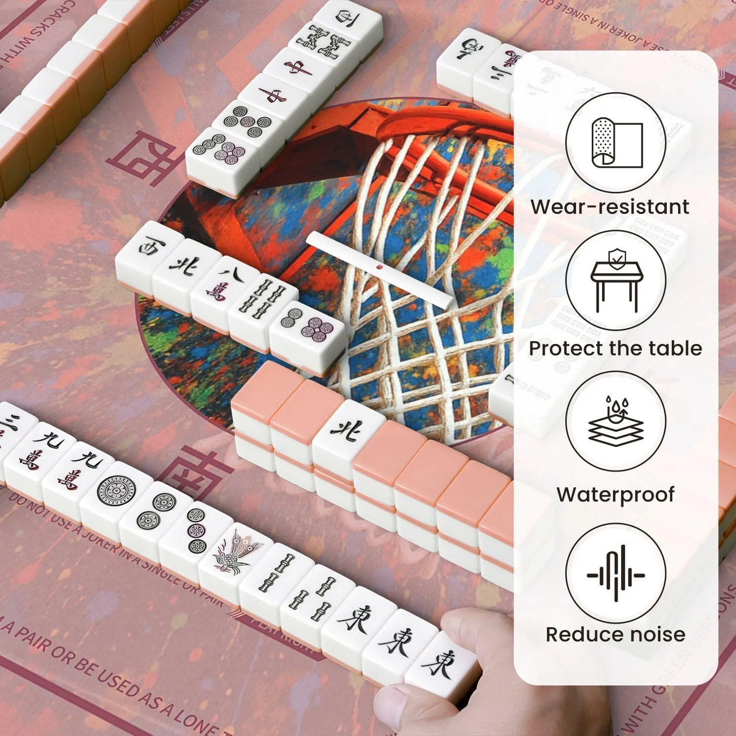 Mahjong Mat for Table Graffiti Basketball Street Pop Inspirational Sports Hoop Paint 31.5" x 31.5" Non-Slip Noise-Reducing Game Mat Premium Mahjong Accessories for Poker Dominoes Board Games