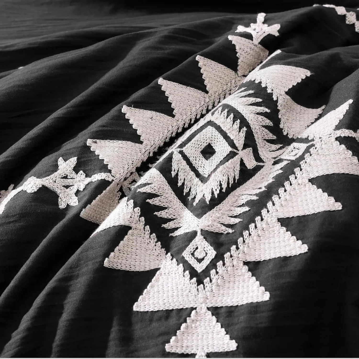 MAIREVE Embroidery Full Size Comforter Set Black, Farmhouse Western Boho Bedding Set 7 Pieces, All Season Bed in A Bag Comforter Set with Sheets, Pillowcases & Shams