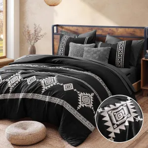 MAIREVE Embroidery King Size Comforter Set Black, Boho Farmhouse Western Bedding Set 7 Pieces, All Season Bed in A Bag Comforter Set with Sheets, Pillowcases & Shams