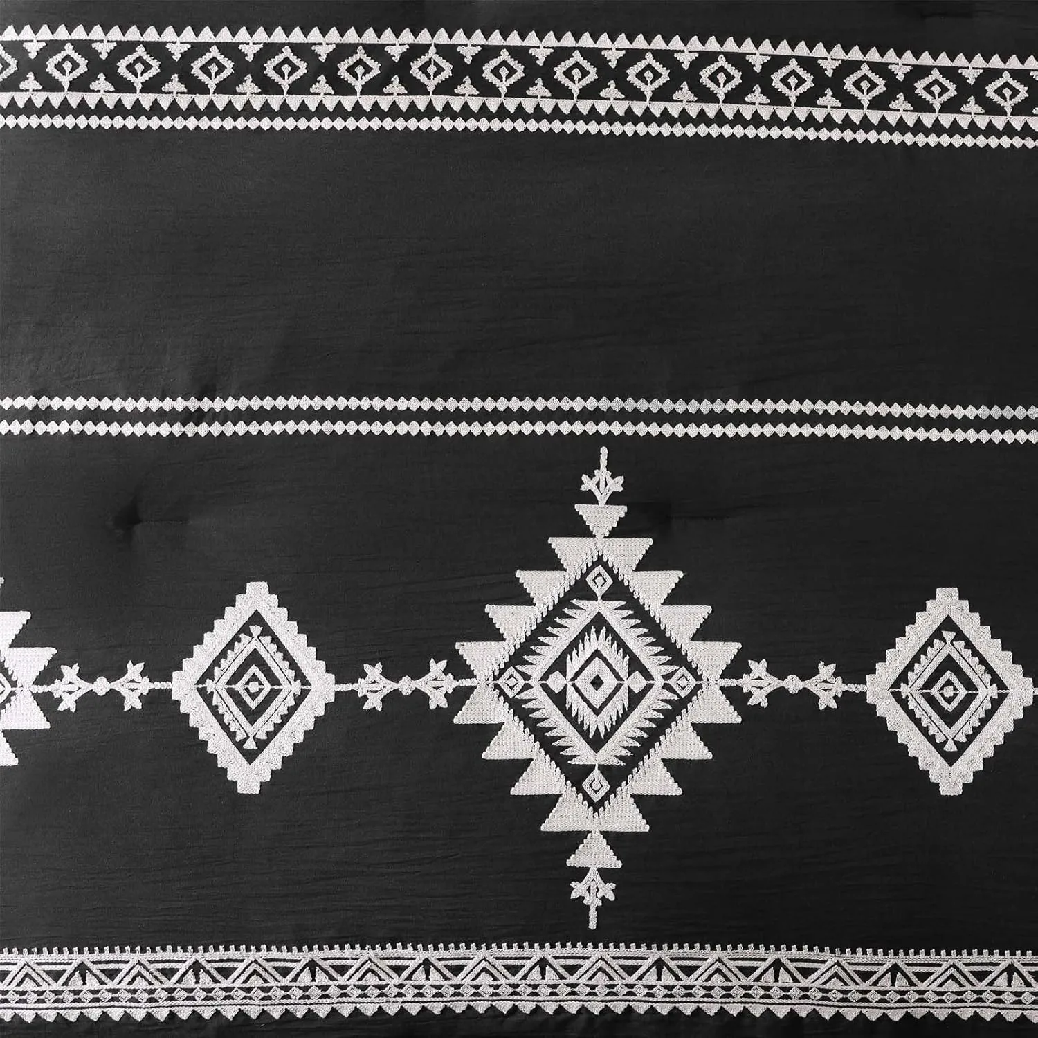 MAIREVE Embroidery King Size Comforter Set Black, Boho Farmhouse Western Bedding Set 7 Pieces, All Season Bed in A Bag Comforter Set with Sheets, Pillowcases & Shams