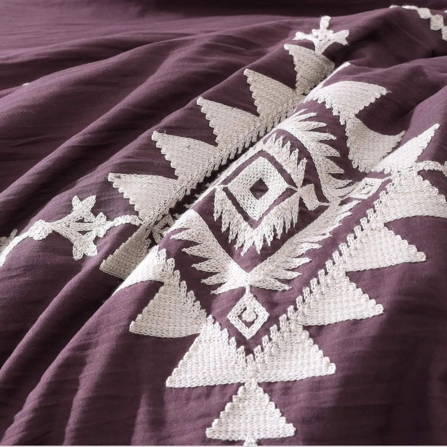 MAIREVE Embroidery Queen Size Comforter Set Purple, Boho Farmhouse Western Bedding Set 7 Pieces, All Season Bed in A Bag Comforter Set with Sheets, Pillowcases & Shams