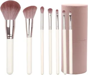 Make Up Brushes Set Makeup Brush Set 7 Pieces for Eyes and Face Contour Brushes Makeup Tools Set(White-Brush Bucket)