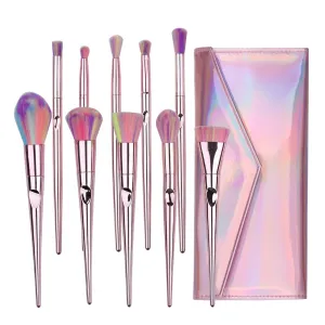 Makeup Brush Set 10pcs Premium Synthetic Makeup Brushes Fingerprint Colorful Make up Brush Kit Foundation Powder Blush Eyeshadow Blending Professional Kabuki Cosmetic Makeup Tools 04