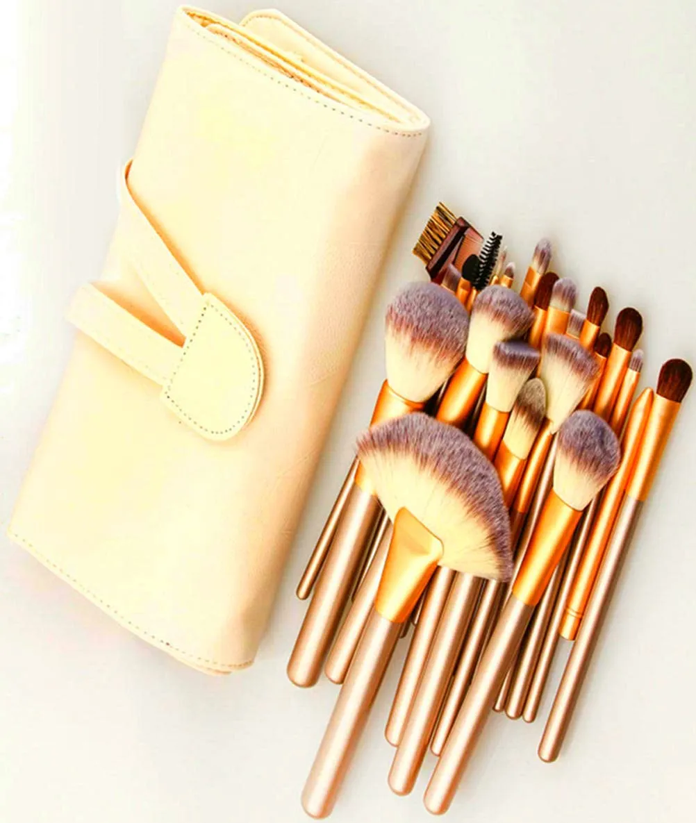 Makeup Brush Set, 24 Pieces Professional Makeup Brushes Cosmetics Brushes Foundation Concealer Powder Face Eye Make up Brushes Kit, Champagne