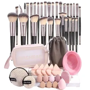 Makeup Brush Set,Set 49 Pcs Makeup Tool,with Storage Bag,Eyes Shadow Brush,Makeup Puffs with Makeup Sponge is Professional Make Up Brush Kit (Pink, 49 Piece Set) (multicolor)