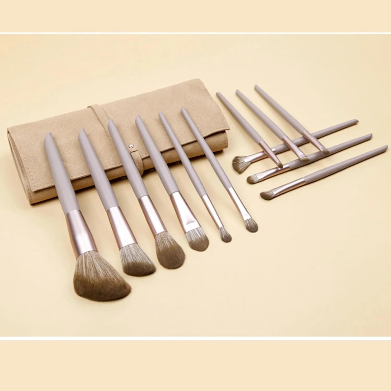 Makeup Brushes 10 Pcs Set,Professional Makeup Kit,Make up Brush Foundation Powder Brush Eyebrow Eyeshadow Brush Contour Blush Concealer Brush with Case (Khaki)