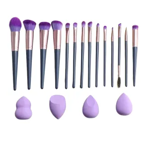 Makeup Brushes 14 Pcs Set with 4 Powder Puff, Professional Makeup Kit,Make up Brush Foundation Brush Eyebrow Eyeshadow Brush Contour Blush Concealer Powder Brush (Purple)