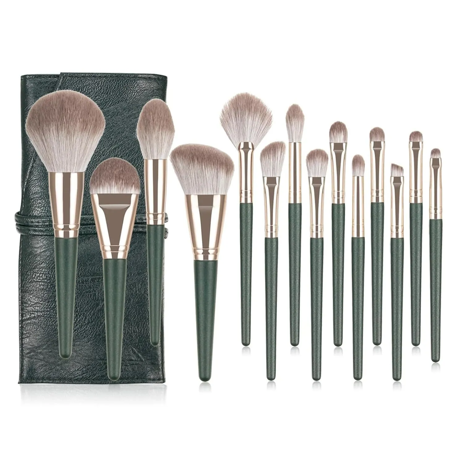 Makeup Brushes 14 Pcs Set,Professional Makeup Kit,Make up Brush Foundation Brush Eyebrow Eyeshadow Brush Contour Blush Concealer Powder Brush with Case (Green)