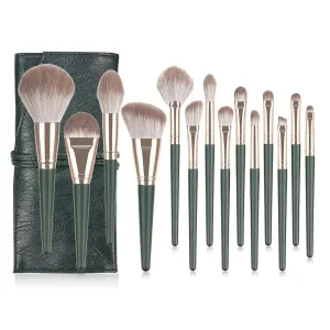 Makeup Brushes 14 Pcs Set,Professional Makeup Kit,Make up Brush Foundation Brush Eyebrow Eyeshadow Brush Contour Blush Concealer Powder Brush with Case (Green)