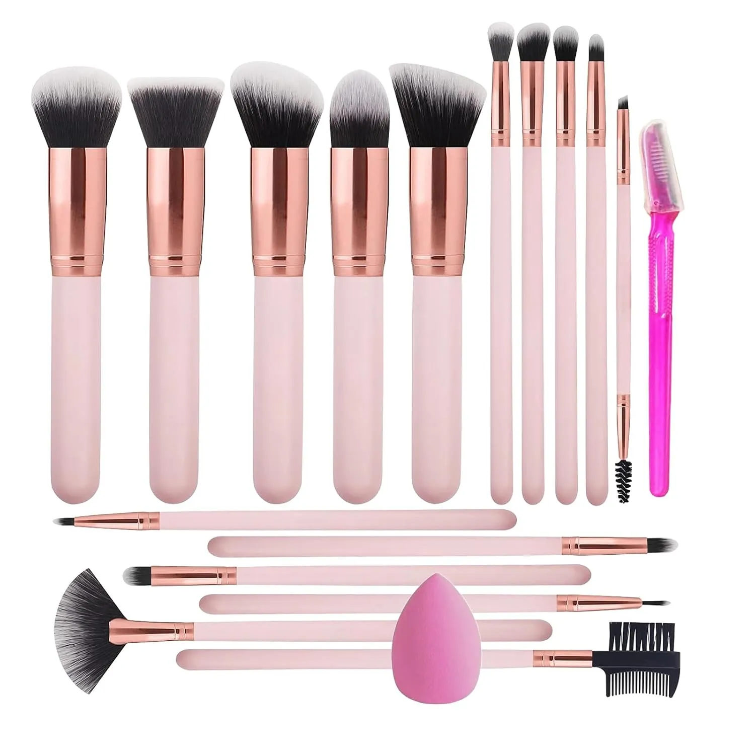 Makeup Brushes 16 Pcs Set, Professional Makeup Kit,Make up Brush Powder Foundation Brush Eyebrow Eyeshadow Contour Blush Concealer Brush with Eyebrow razor,Makeup sponge (Pink)