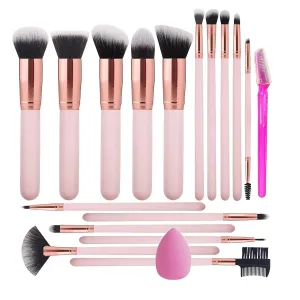Makeup Brushes 16 Pcs Set, Professional Makeup Kit,Make up Brush Powder Foundation Brush Eyebrow Eyeshadow Contour Blush Concealer Brush with Eyebrow razor,Makeup sponge (Pink)