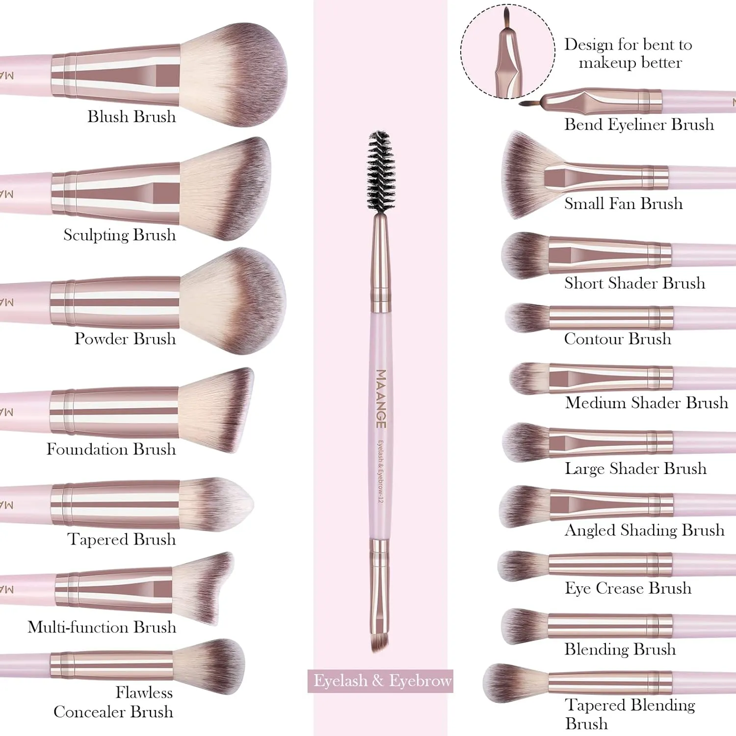 Makeup Brushes, 18 Pcs Professional Premium Synthetic Makeup Brush Set with Case, Foundation Kabuki Eye Travel Make up Brushes sets (Pink Gold)