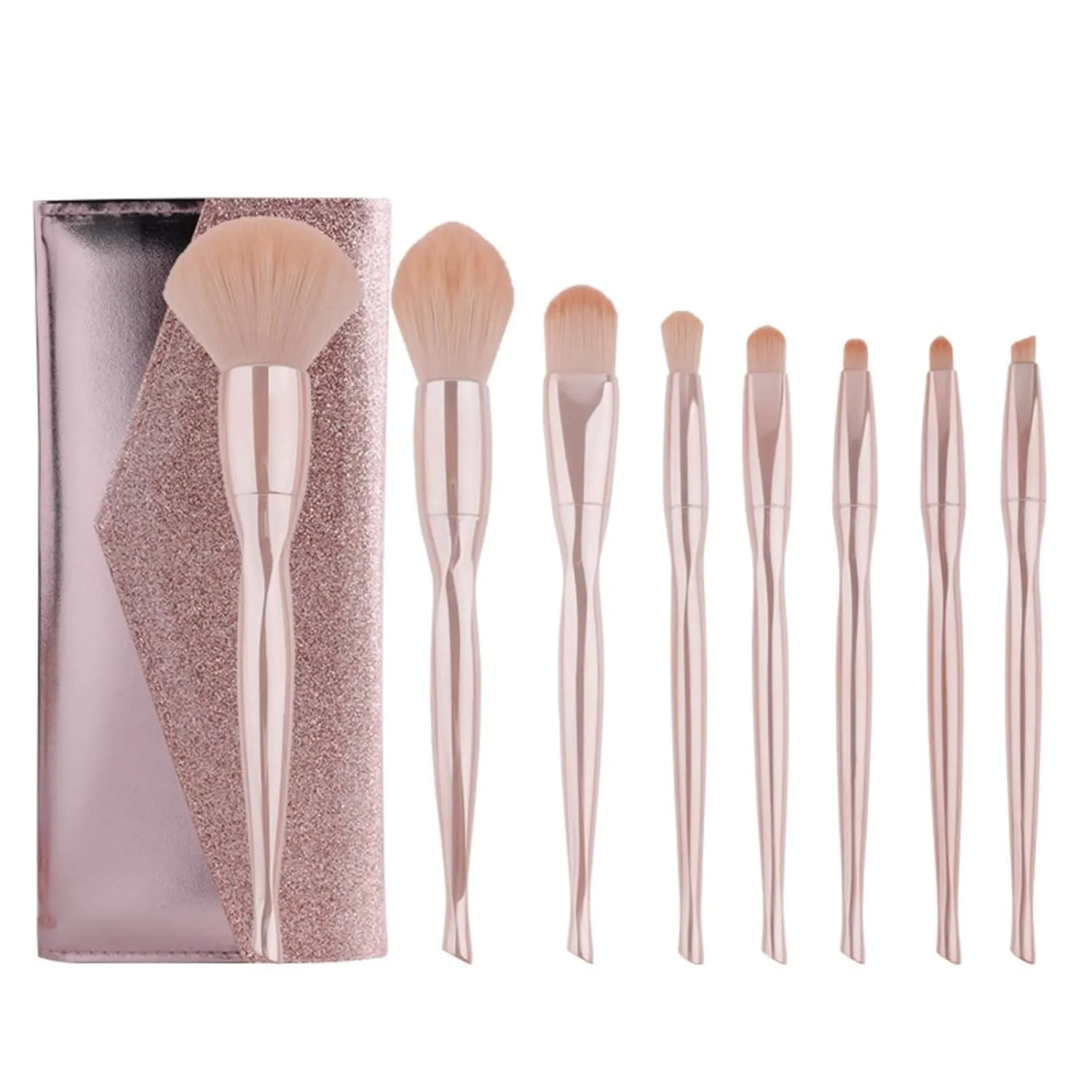Makeup Brushes 8 Pcs Set, Professional Makeup Kit,Make up Brush Foundation Brush Eyebrow Eyeshadow Brush Contour Blush Concealer Powder Brush with Case (Shiny pink)