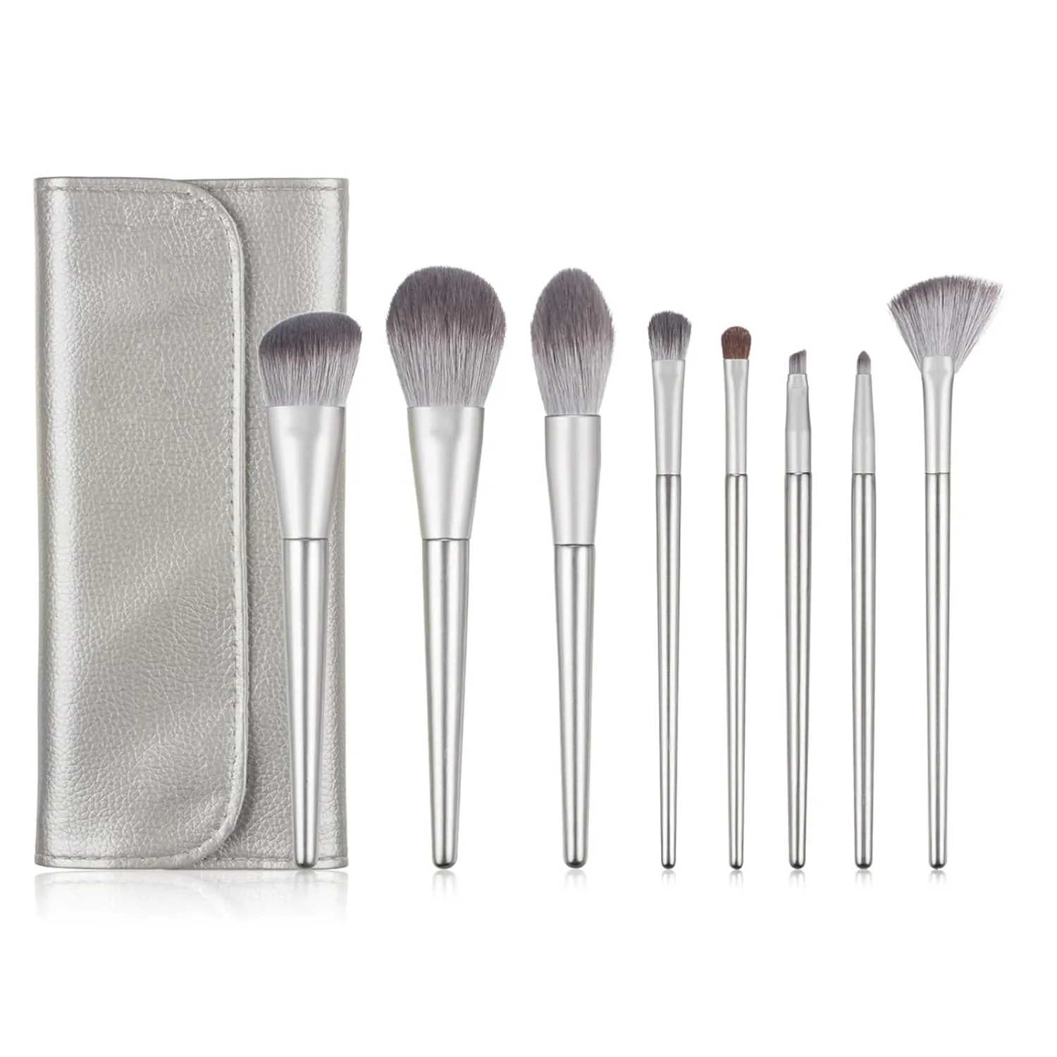 Makeup Brushes 8 Pcs Set,Professional Makeup Kit,Make up Brush Foundation Powder Brush Eyebrow Eyeshadow Brush Contour Concealer Brush with Organizer Bag (Silver)