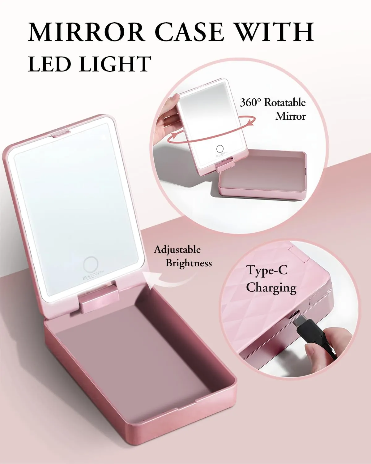 Makeup Brushes with Case, 20PCs Travel Makeup Brush Set, Foundation Concealer Blush Eyeshadow Brush Set Contour Powder Eyebrow Eyelash Brush Kit with Led Light Mirror Holder & 2 Powder Puff-Champagne