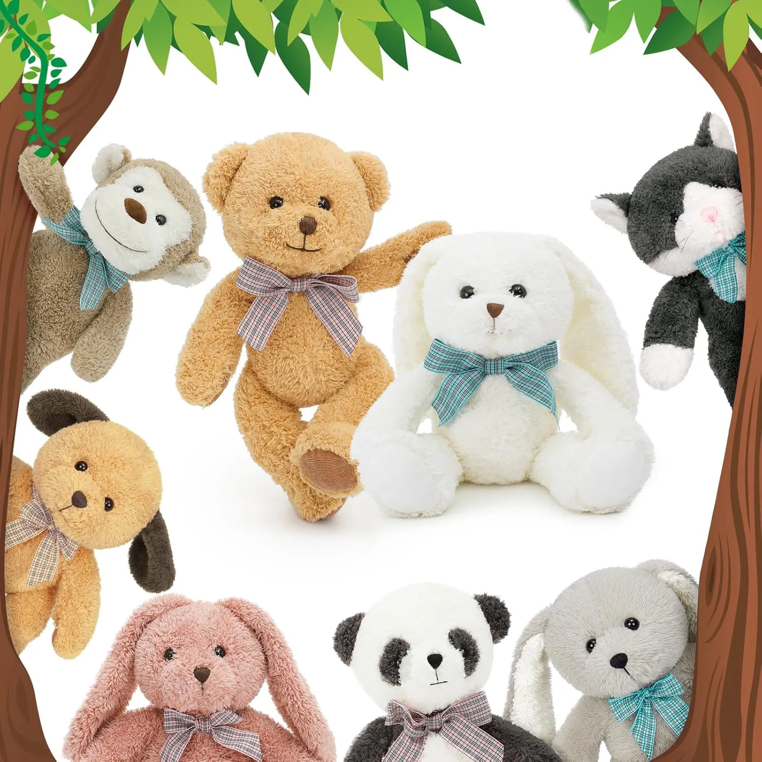 MaoGoLan 13 inch Stuffed Animals Bulk, 8 Pack Assorted Animals Plush Toy Set with Teddy Bear, Dog, Cat, Panda, Monkey & Bunnies for Kids, Baby Shower Decorations Party Favors
