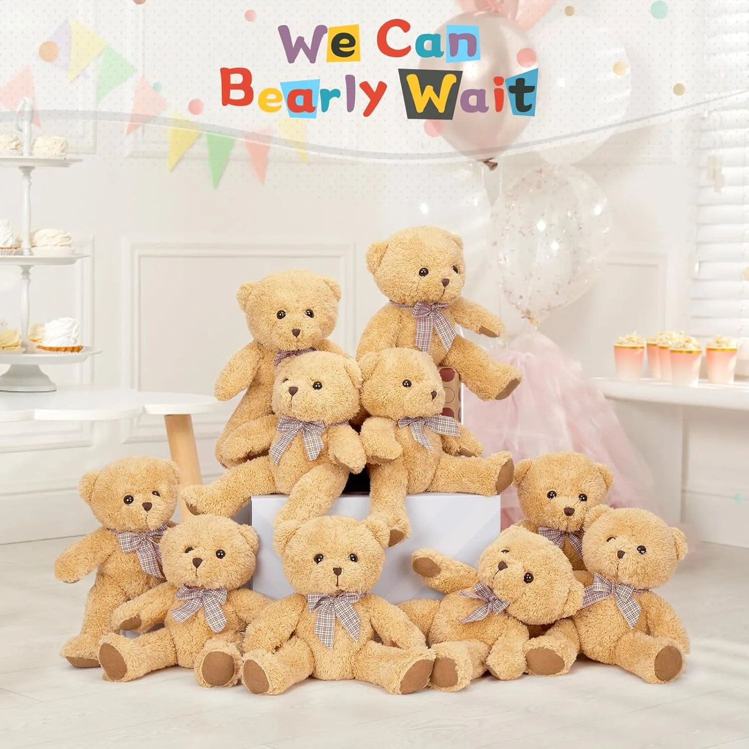 MaoGoLan 13'' Stuffed Brown Bears in Bulk, 10 Pack Small Teddy Bear Stuffed Animals Plush Toys Set for Baby Shower Gender Reveal Decorations, Christmas, Valentine's Day, Birthday Gifts