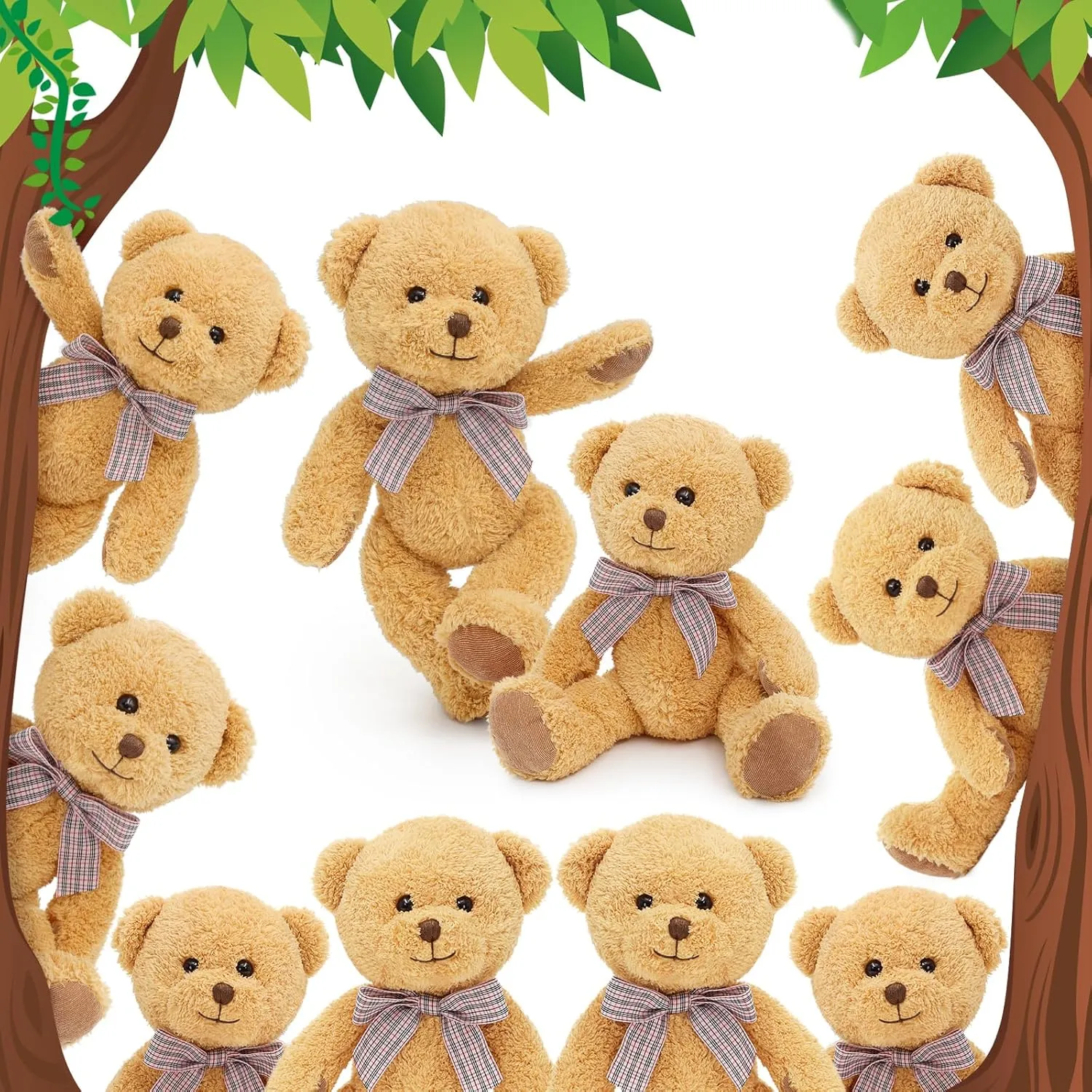 MaoGoLan 13'' Stuffed Brown Bears in Bulk, 10 Pack Small Teddy Bear Stuffed Animals Plush Toys Set for Baby Shower Gender Reveal Decorations, Christmas, Valentine's Day, Birthday Gifts