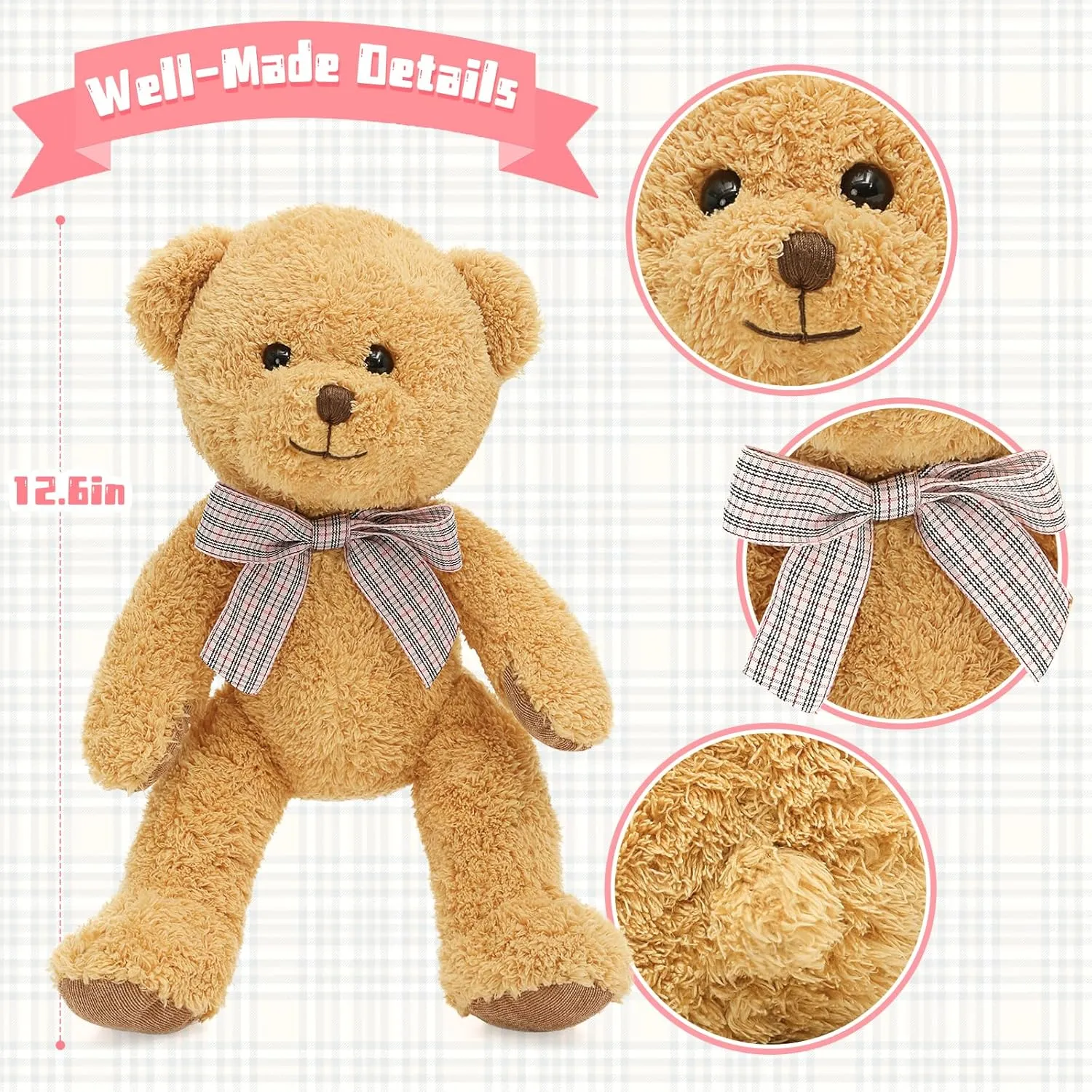 MaoGoLan 13'' Stuffed Brown Bears in Bulk, 10 Pack Small Teddy Bear Stuffed Animals Plush Toys Set for Baby Shower Gender Reveal Decorations, Christmas, Valentine's Day, Birthday Gifts