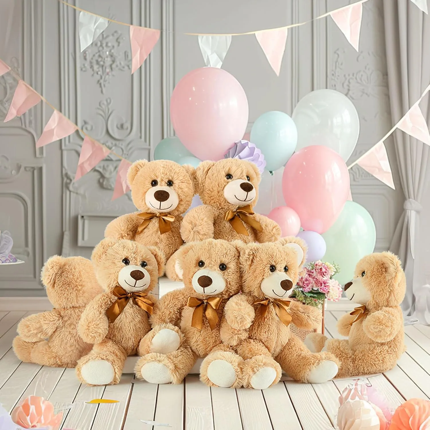 MaoGoLan 3 Pieces Bulk Soft Small Stuffed Animals, 13.5" Cuddly Mini Teddy Bears Centerpiece, Baby Shower, Wedding, Party, Engagement