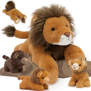 MaoGoLan 4 Pcs Lion Stuffed Animal for Kids, Big Lion Plush Toys with 3 Babies Inside,Birthday Decor