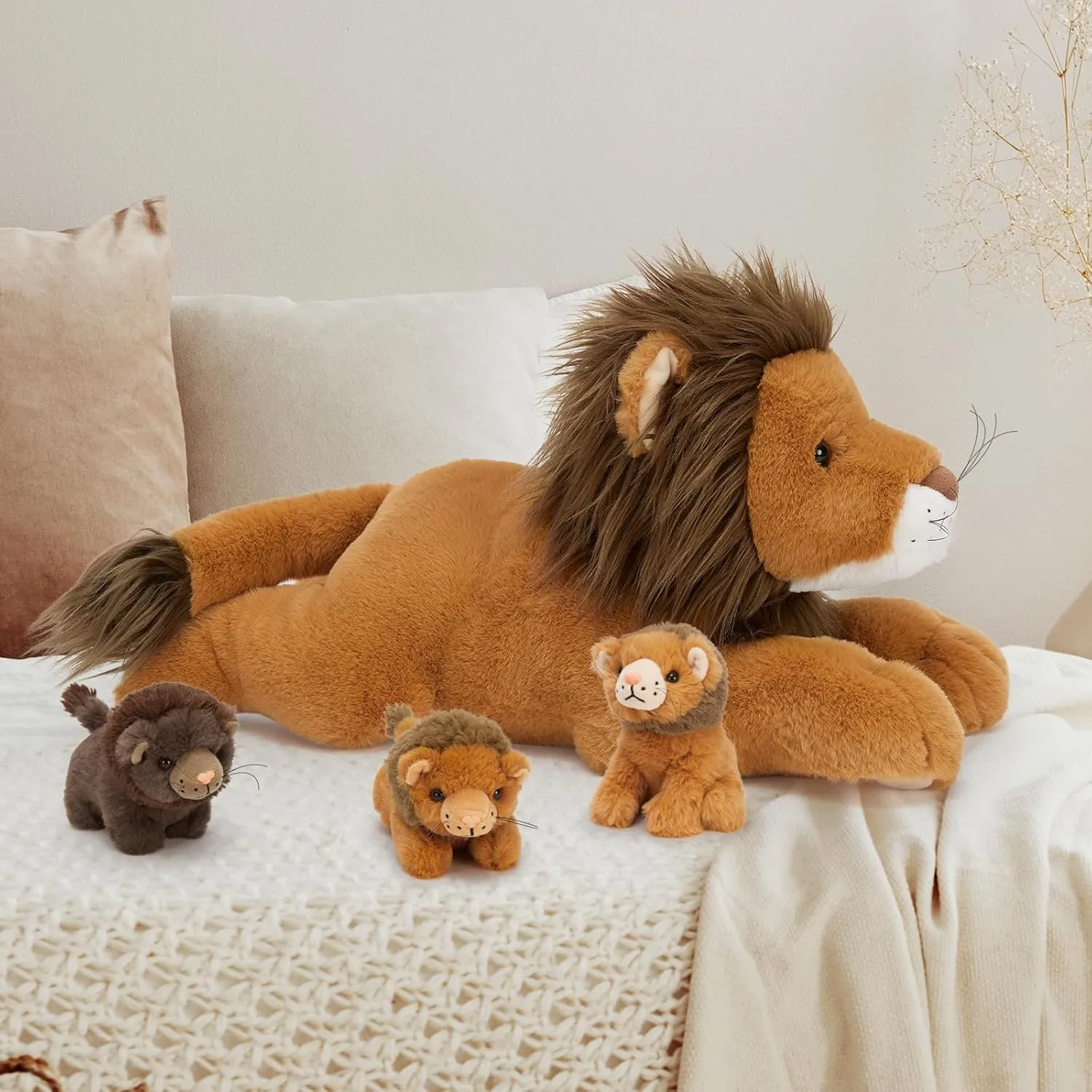 MaoGoLan 4 Pcs Lion Stuffed Animal for Kids, Big Lion Plush Toys with 3 Babies Inside,Birthday Decor