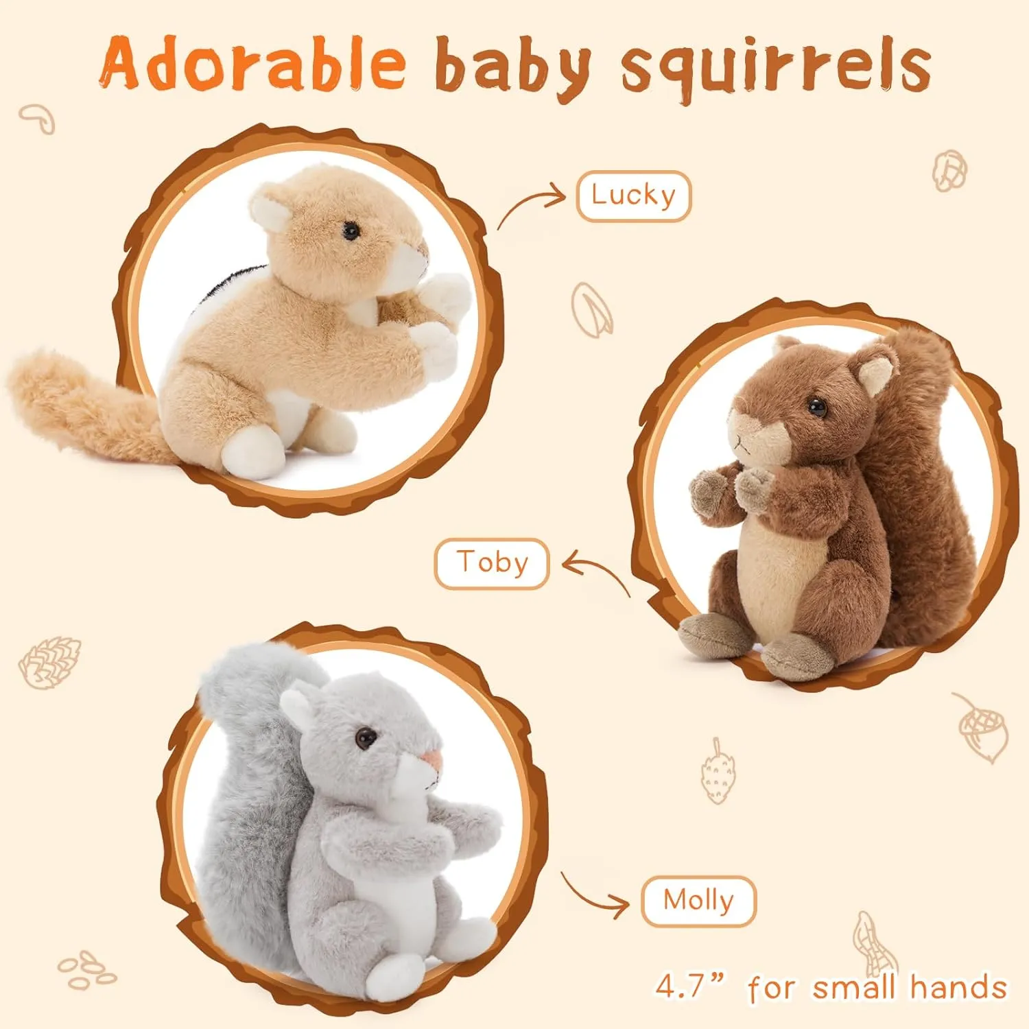MaoGoLan 4Pcs Squirrels Stuffed Animal, Realistic Squirrel Plush Toys with 3 Baby Squirrels for Small Hand, Adorable Stuffed Squirrels Gift for Forest Animal Lover,Girls,Boys,Kids,Baby Shower