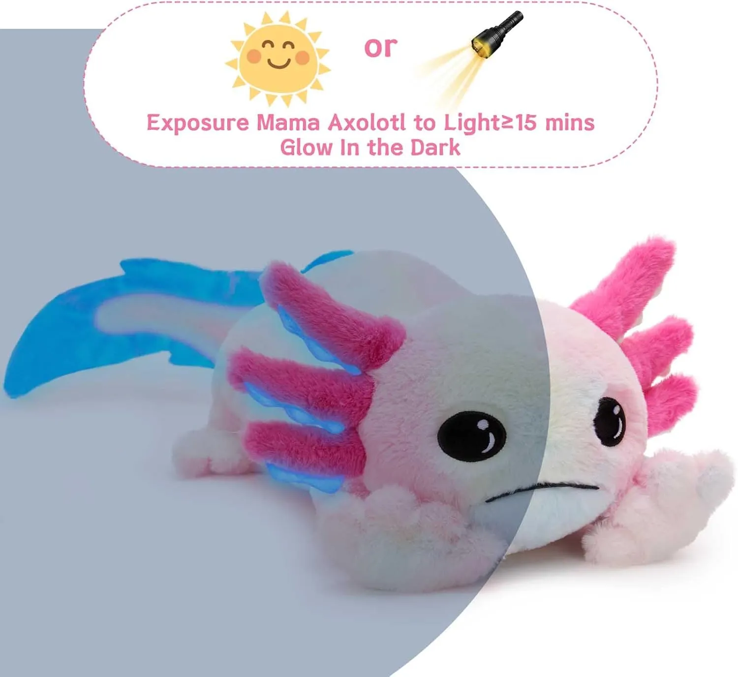 MaoGoLan 5 Pcs Axolotl Plush Stuffed Animal with 4 Babies Inside, 31.5" Glow Mommy Axolotl Plush Pillow for Girls, Soft Long Salamander Plushies for Birthday Gifts, Rainbow Tie-Dye