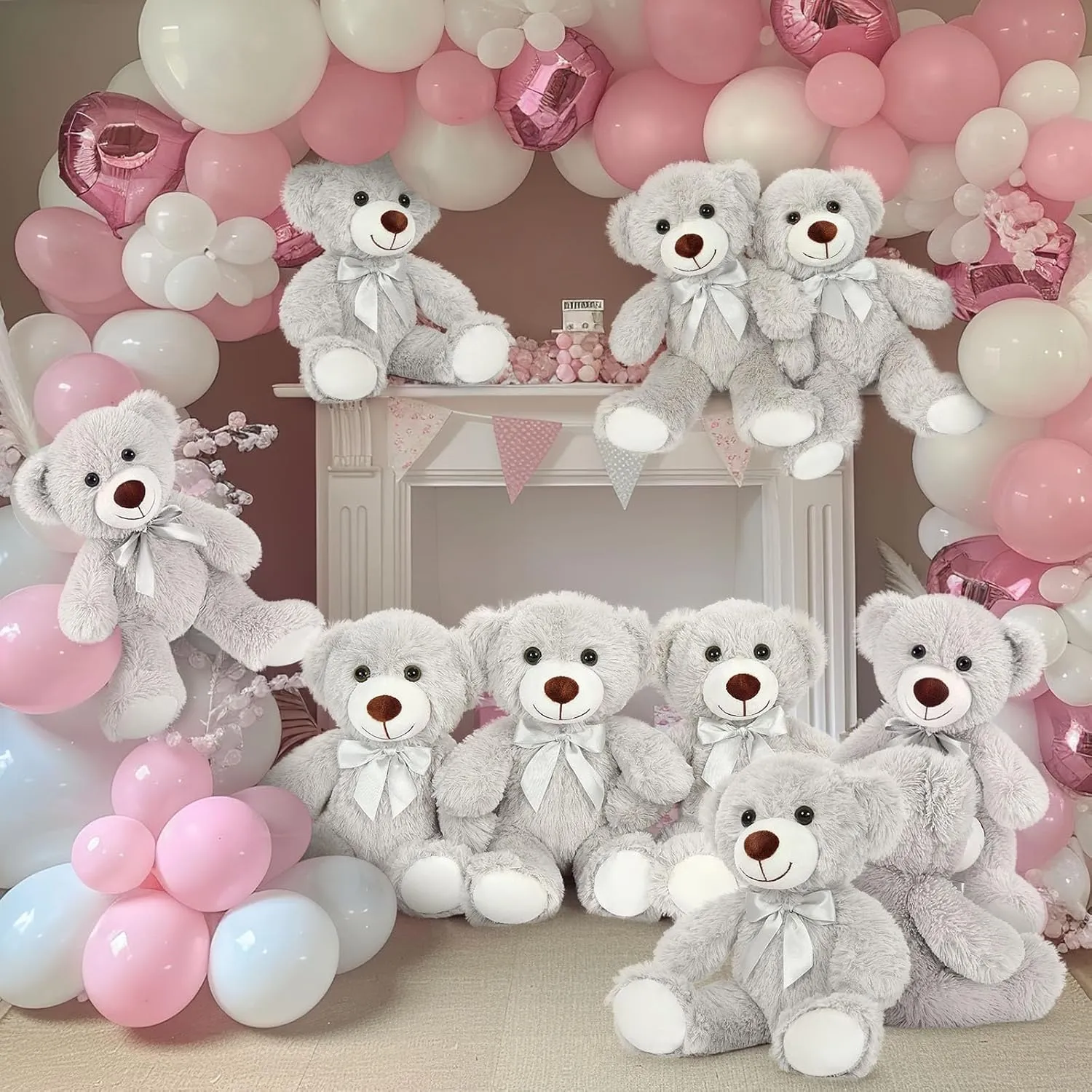 MaoGoLan Bulk Teddy Bear Baby Shower, 10 Packs Small Gray Teddy Bear Stuffed Animals in Bulk,13.5" Small Stuffed Bears Plush for Wedding,Birthday,Christmas, Party Decorations