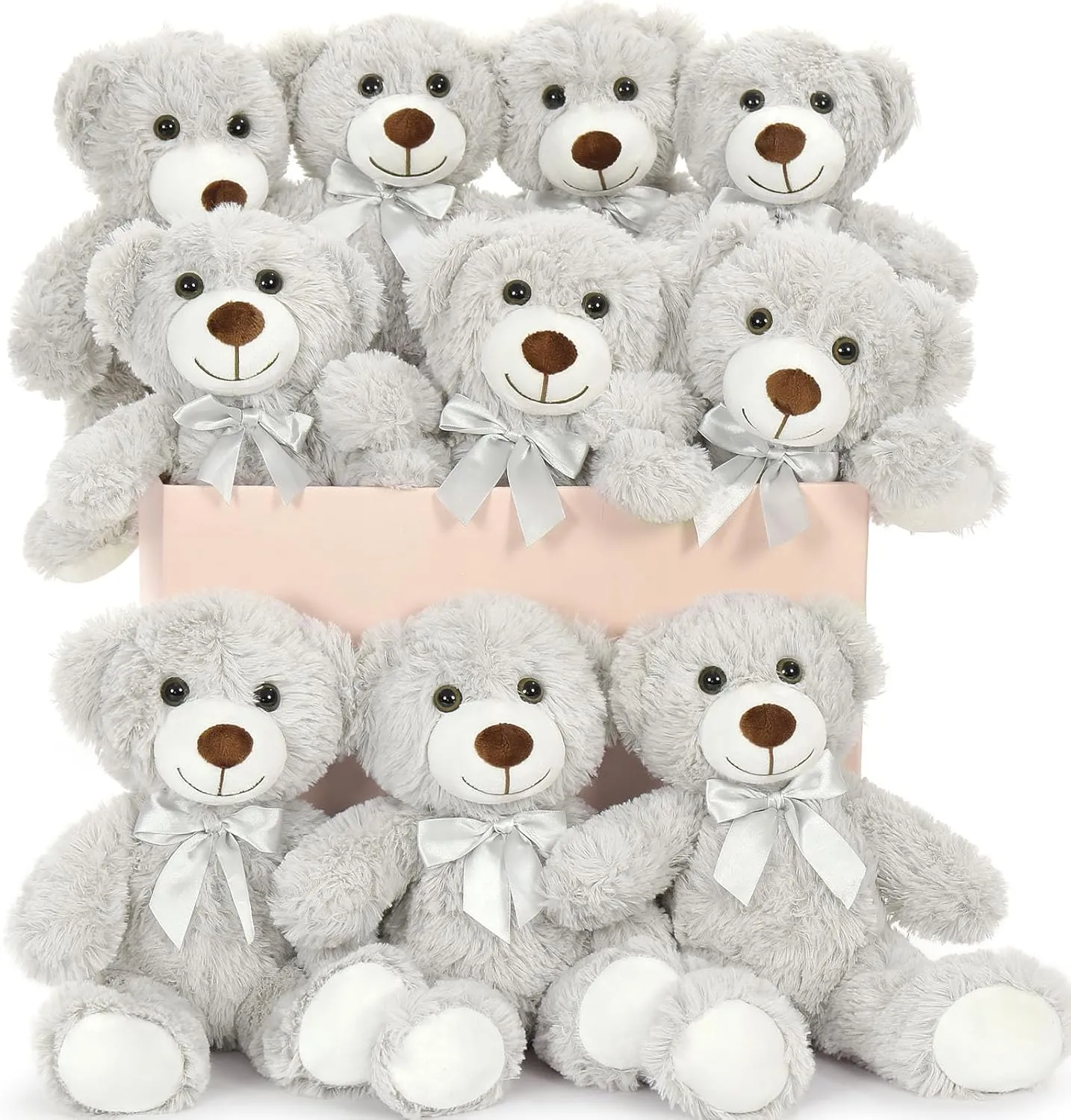 MaoGoLan Bulk Teddy Bear Baby Shower, 10 Packs Small Gray Teddy Bear Stuffed Animals in Bulk,13.5" Small Stuffed Bears Plush for Wedding,Birthday,Christmas, Party Decorations