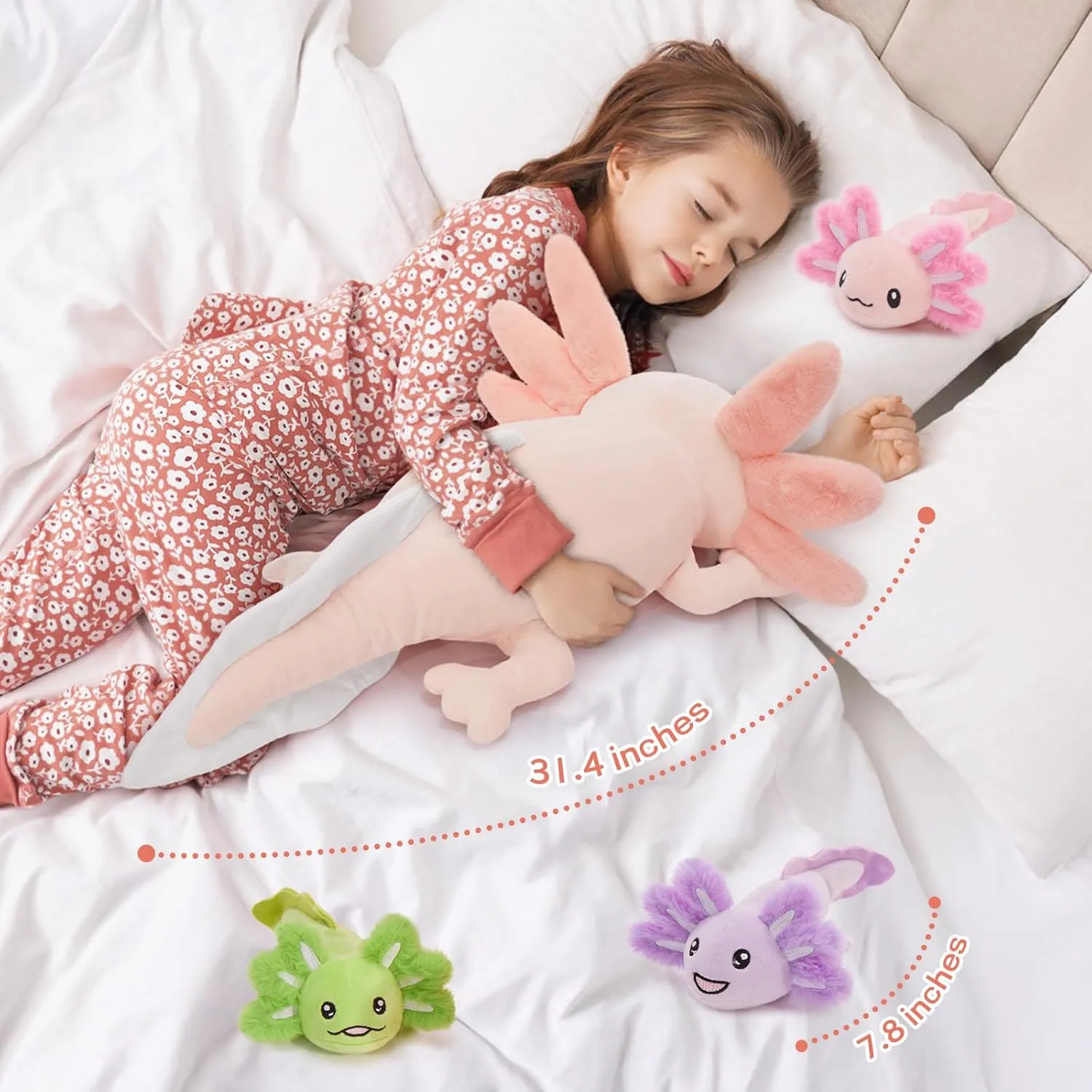 MaoGoLan Giant Mommy Axolotl Plush Stuffed Animal with 4 Babies Inside, 31.5" Soft Axolotl Plush Pillow Toy for Girls, Luminous Salamander Plushies for Birthday Gifts