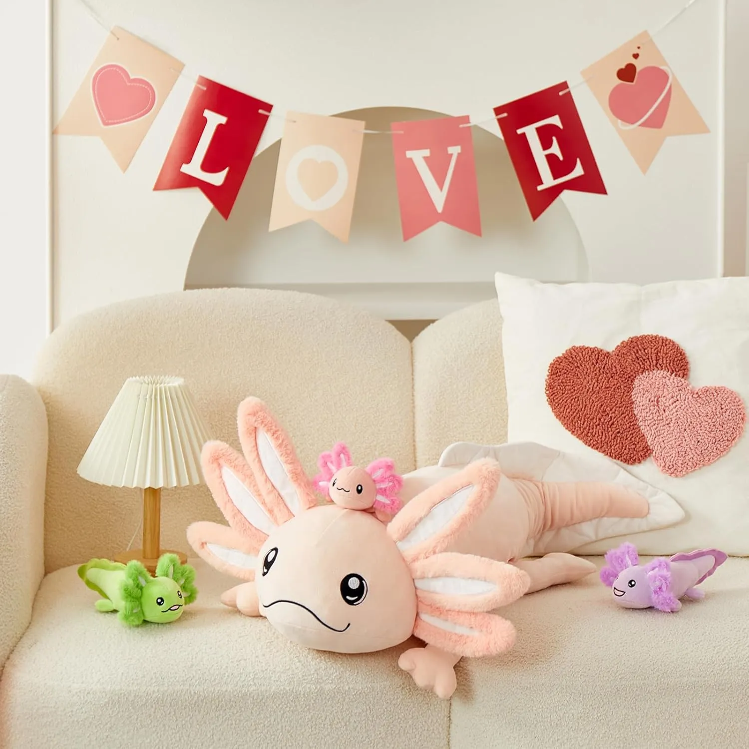 MaoGoLan Giant Mommy Axolotl Plush Stuffed Animal with 4 Babies Inside, 31.5" Soft Axolotl Plush Pillow Toy for Girls, Luminous Salamander Plushies for Birthday Gifts