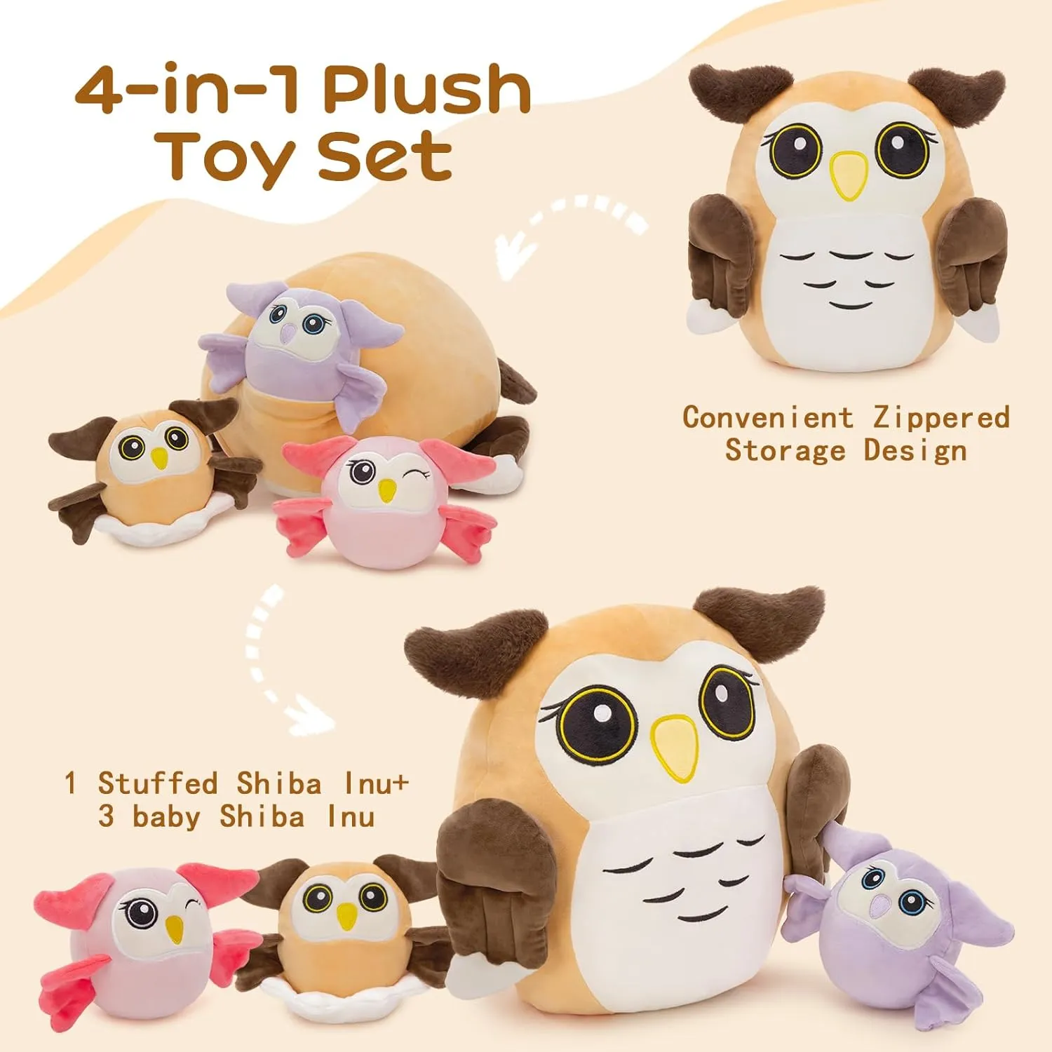 MaoGoLan Owl Stuffed Animals with Babies Inside,Ultra Soft Owl Plush Throw Pillow with 3 Adorable Baby Owls Plushie,Squishy Stuffed Collection Gift for Owl Lover,Kids,Teens,16"