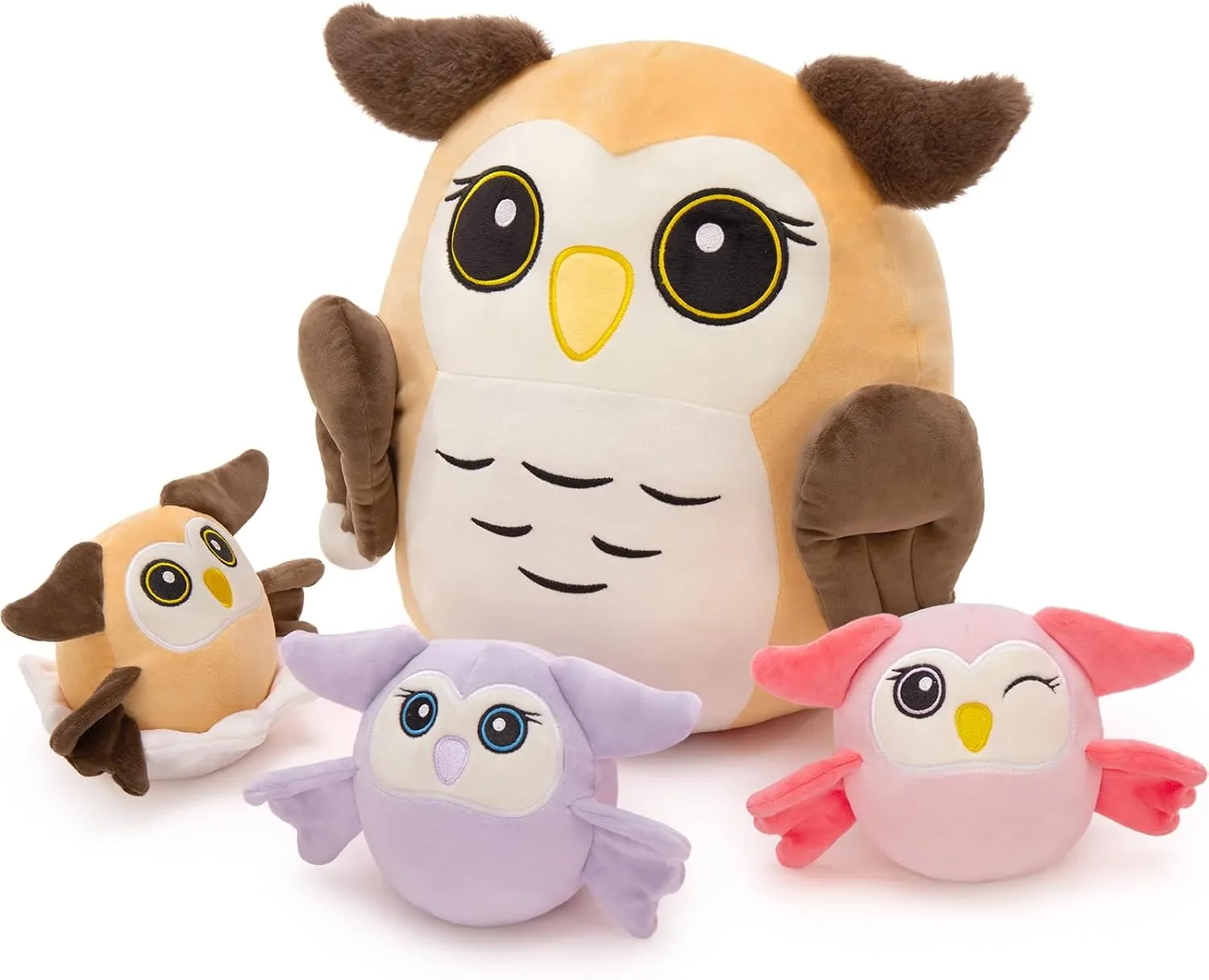 MaoGoLan Owl Stuffed Animals with Babies Inside,Ultra Soft Owl Plush Throw Pillow with 3 Adorable Baby Owls Plushie,Squishy Stuffed Collection Gift for Owl Lover,Kids,Teens,16"