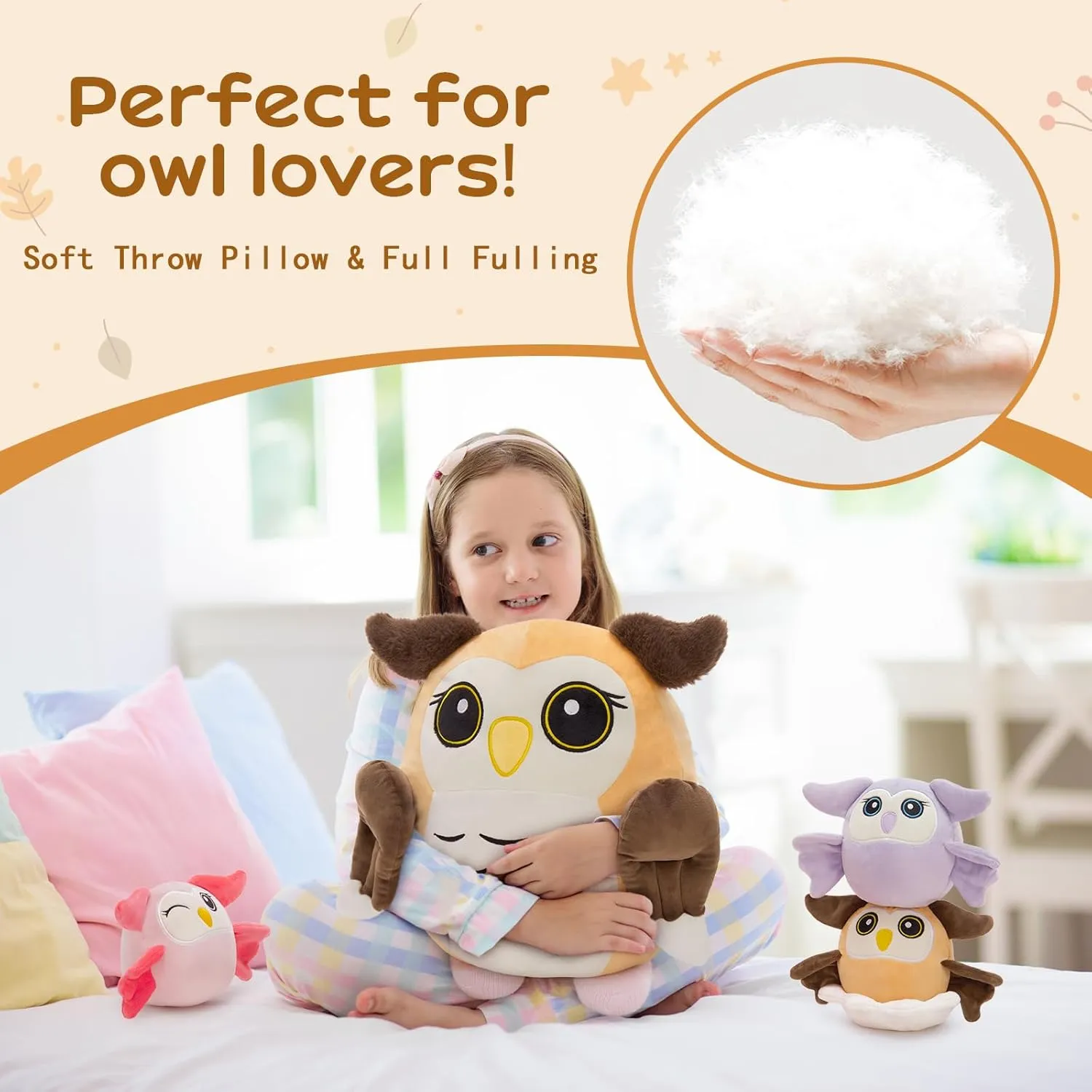 MaoGoLan Owl Stuffed Animals with Babies Inside,Ultra Soft Owl Plush Throw Pillow with 3 Adorable Baby Owls Plushie,Squishy Stuffed Collection Gift for Owl Lover,Kids,Teens,16"