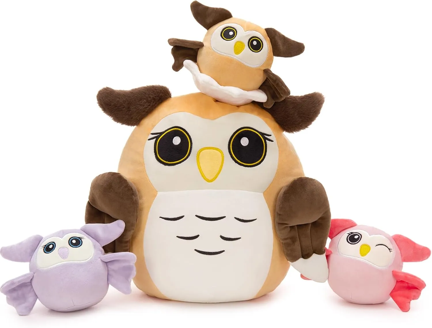 MaoGoLan Owl Stuffed Animals with Babies Inside,Ultra Soft Owl Plush Throw Pillow with 3 Adorable Baby Owls Plushie,Squishy Stuffed Collection Gift for Owl Lover,Kids,Teens,16"