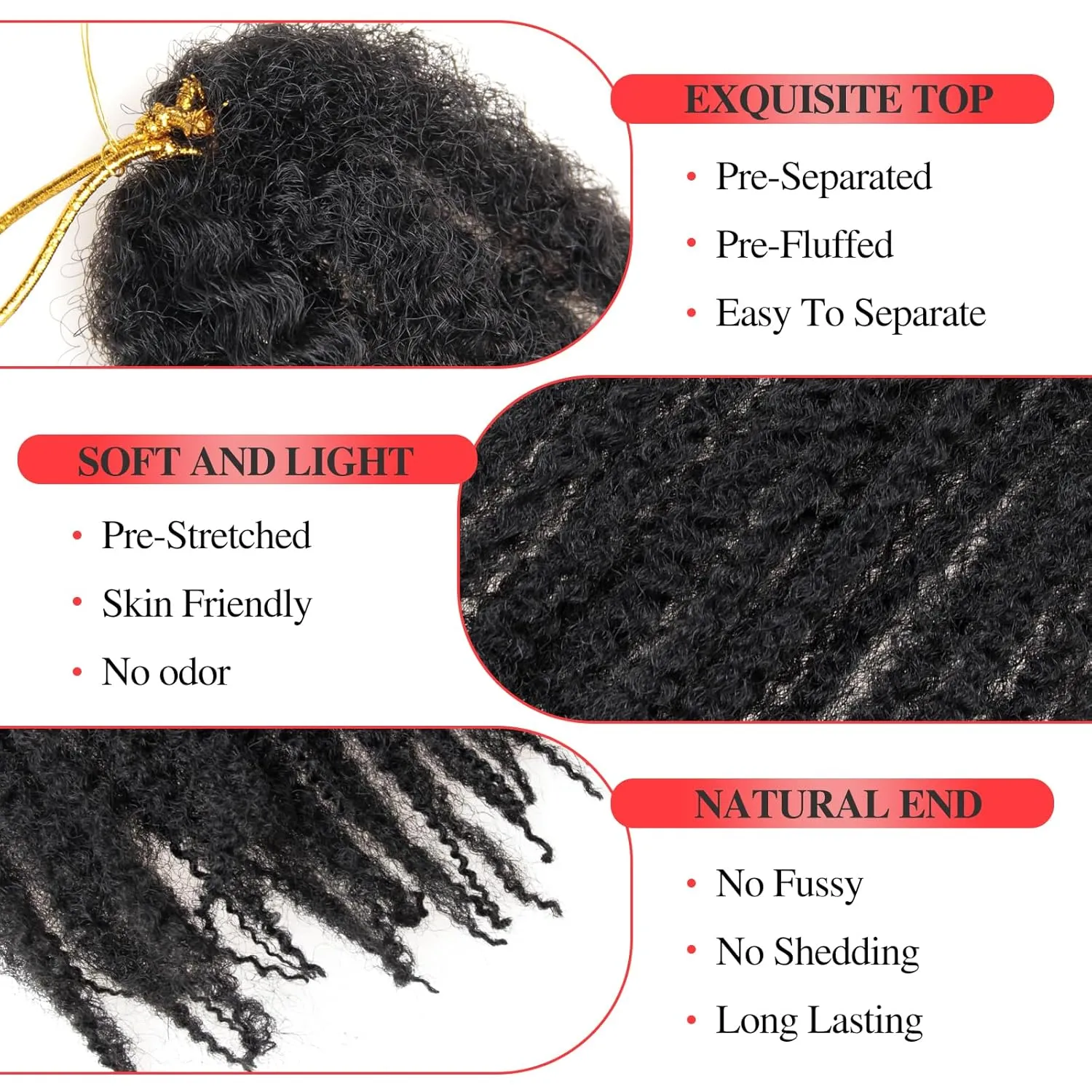 Marley Twist Braiding Hair 18 Inch Marley Twist Hair 8 Packs Cuban Twist Hair Afro Kinky Crochet Hair Synthetic Marley Hair Extensions (18 Inch(Pack of 8),1B)