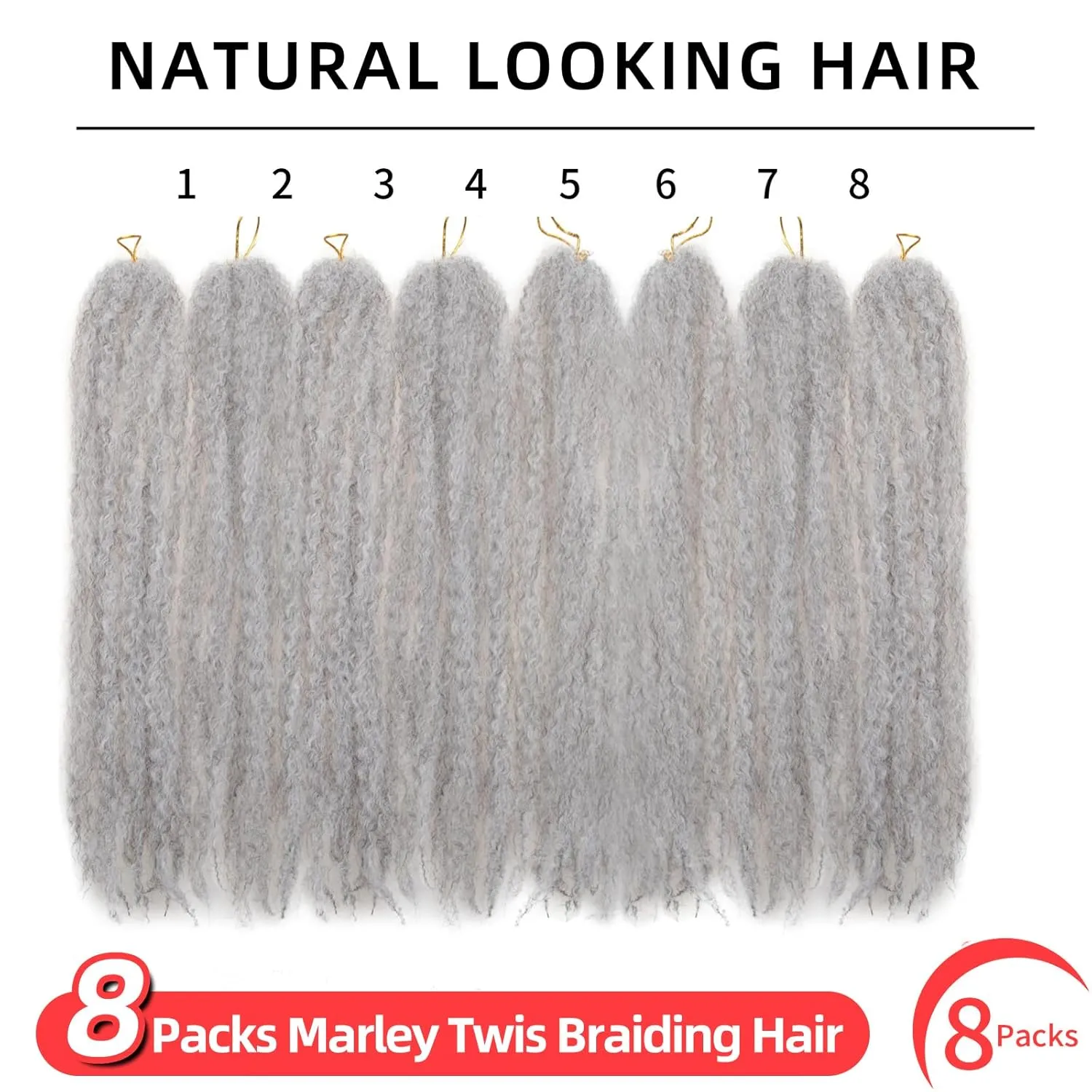 Marley Twist Braiding Hair 18 Inch Marley Twist Hair 8 Packs Cuban Twist Hair Afro Kinky Crochet Hair Synthetic Marley Hair Extensions (18 Inch(Pack of 8),#Grey)