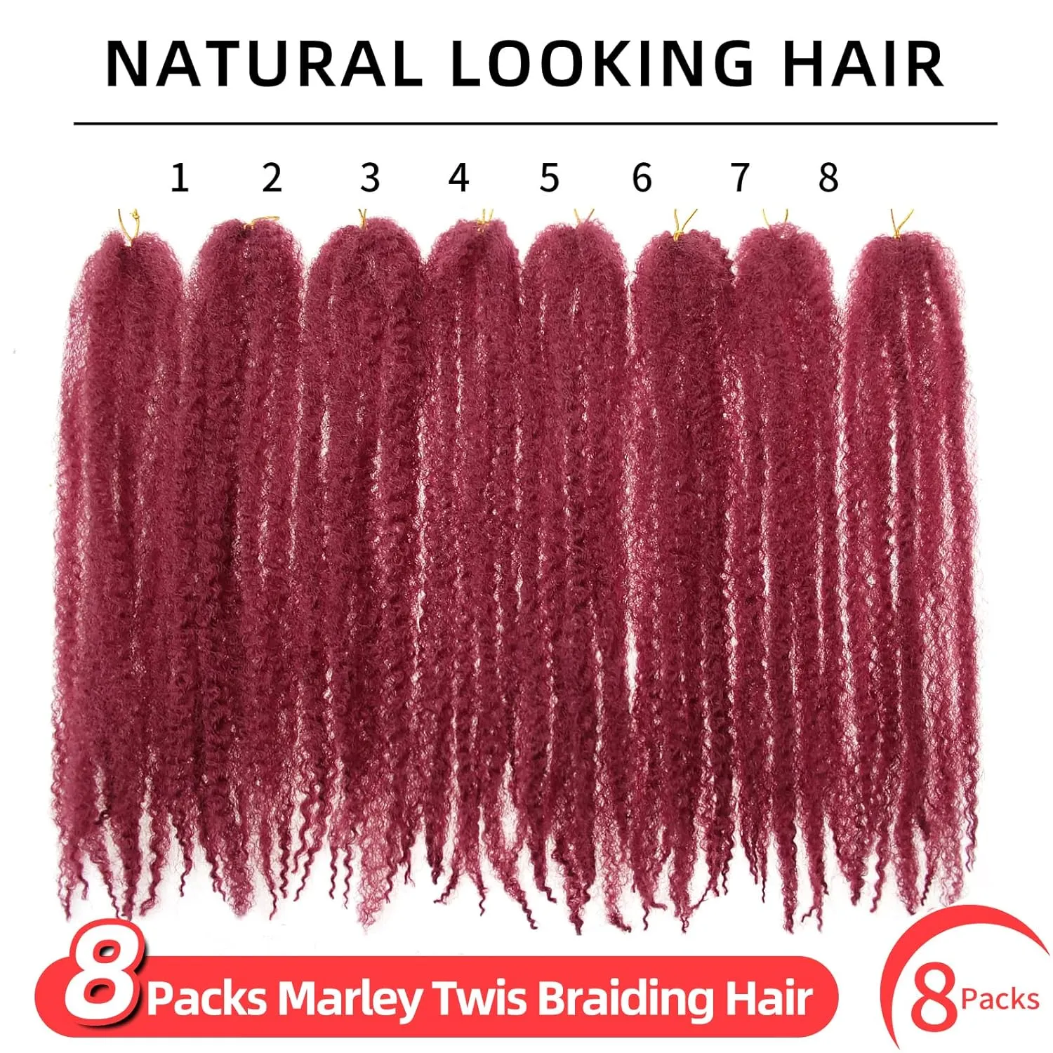 Marley Twist Braiding Hair 18 Inch Red Marley Twist Hair 8 Packs Cuban Twist Hair Afro Kinky Curly Crochet Hair Synthetic Marley Hair Extensions (18 Inch(Pack of 8),#Bug)