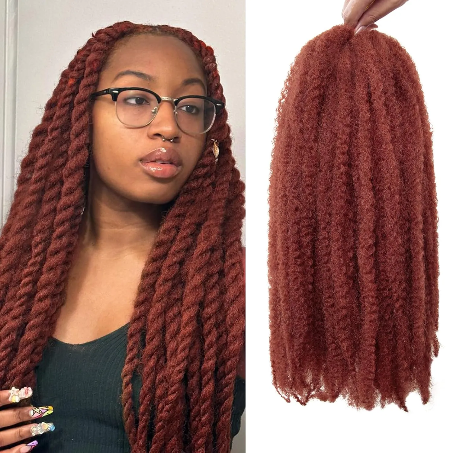 Marley Twist Braiding Hair 24 Inch Ginger Marley Twist Hair 8 Packs Cuban Twist Hair Afro Kinky Curly Crochet Hair Synthetic Marley Hair Extensions (24 Inch(Pack of 8),#350)