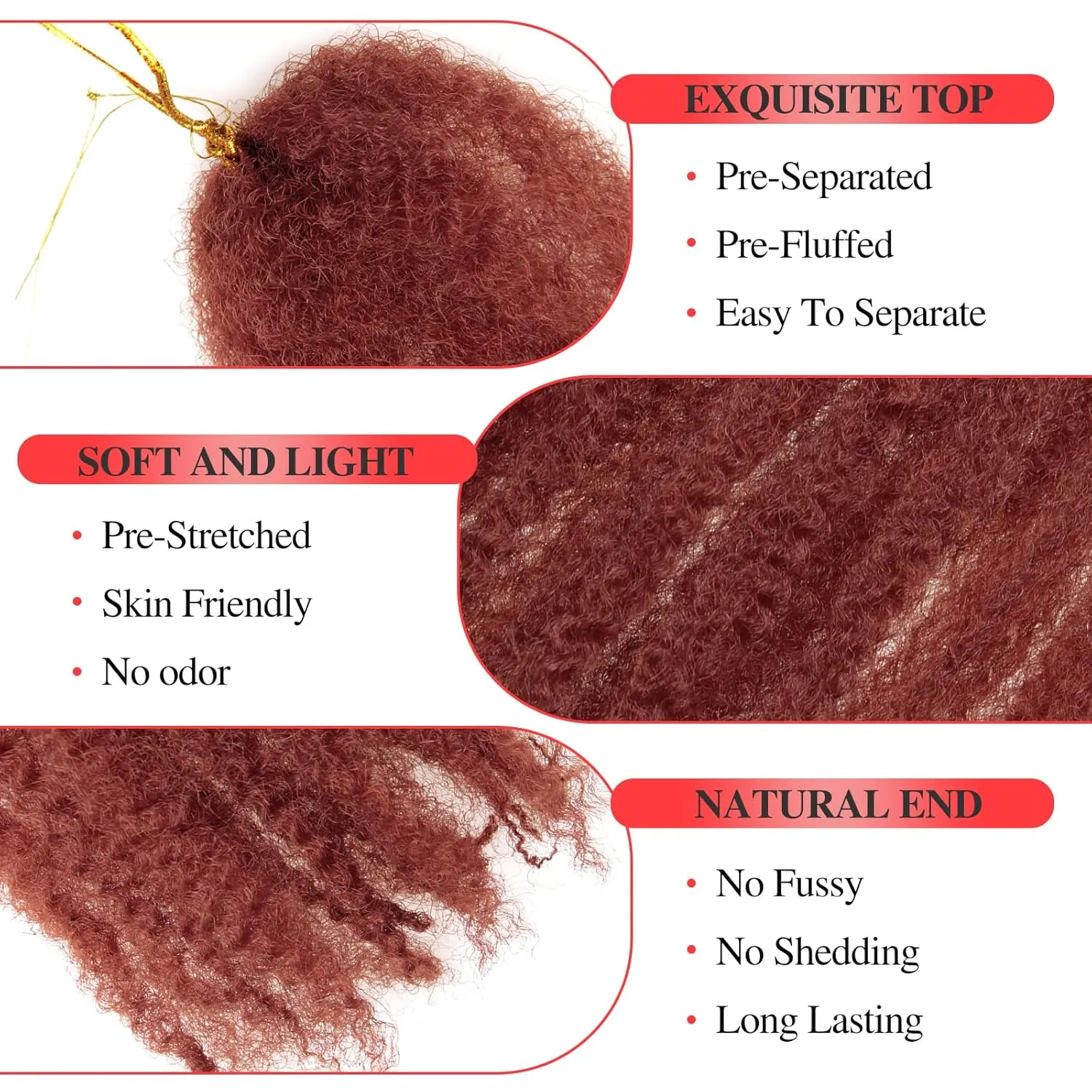Marley Twist Braiding Hair 24 Inch Ginger Marley Twist Hair 8 Packs Cuban Twist Hair Afro Kinky Curly Crochet Hair Synthetic Marley Hair Extensions (24 Inch(Pack of 8),#350)