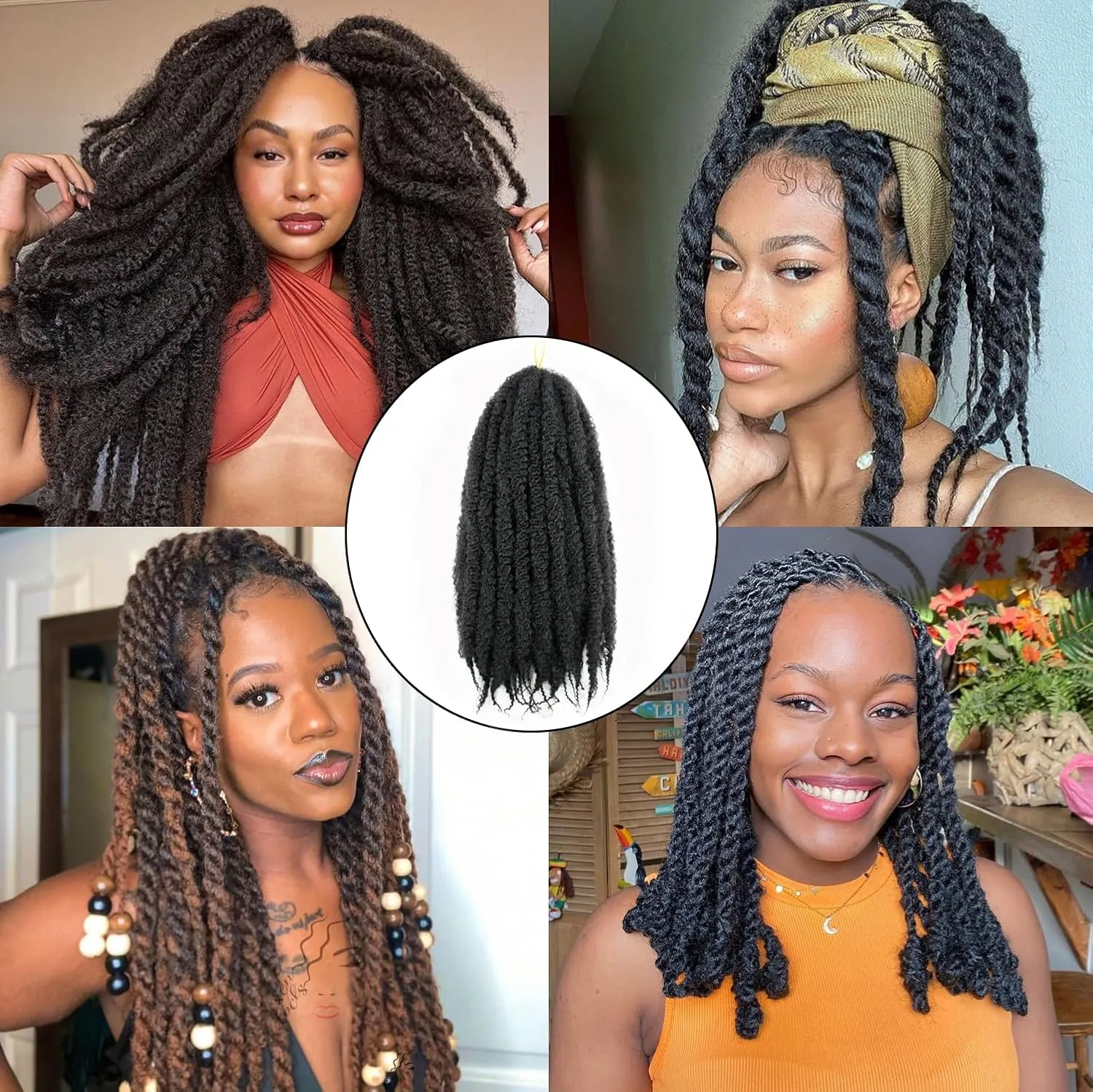 Marley Twist Braiding Hair 24 Inch Long Cuban Twist Hair 8 Packs Afro Kinky Curly Twist Crochet Hair Synthetic Hair Extensions (24 Inch 8packs, 1b/27/613)