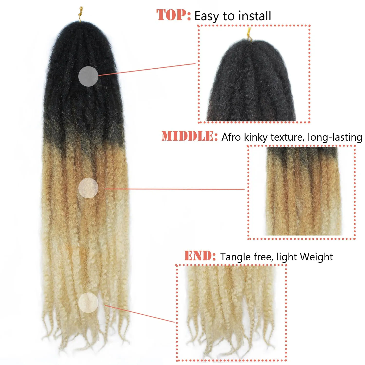 Marley Twist Braiding Hair 24 Inch Long Cuban Twist Hair 8 Packs Afro Kinky Curly Twist Crochet Hair Synthetic Hair Extensions (24 Inch 8packs, 1b/27/613)