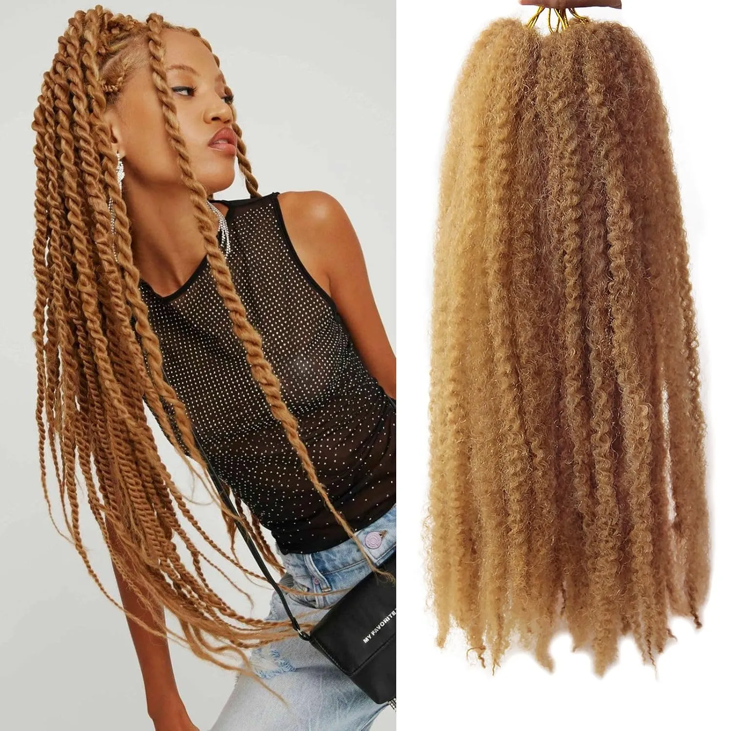 Marley Twist Braiding Hair 24 Inch Marley Twist Hair 8 Packs Cuban Twist Hair Afro Kinky Crochet Hair Synthetic Marley Hair Extensions (24 Inch(Pack of 8), #27)
