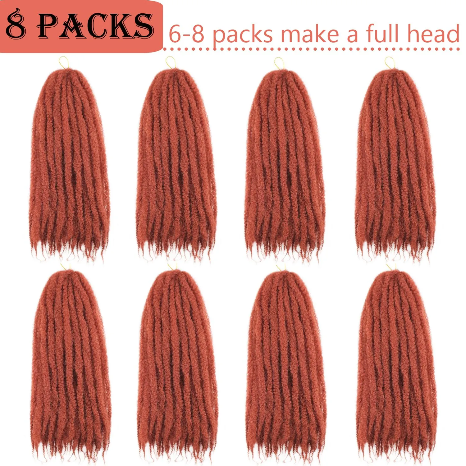 Marley Twist Braiding Hair 24 Inch Marley Twist Hair Cuban Twist Hair 8 Packs Afro Kinky Curly Twist Crochet Hair Synthetic Marley Hair Extensions (24 Inch 8packs, #350)